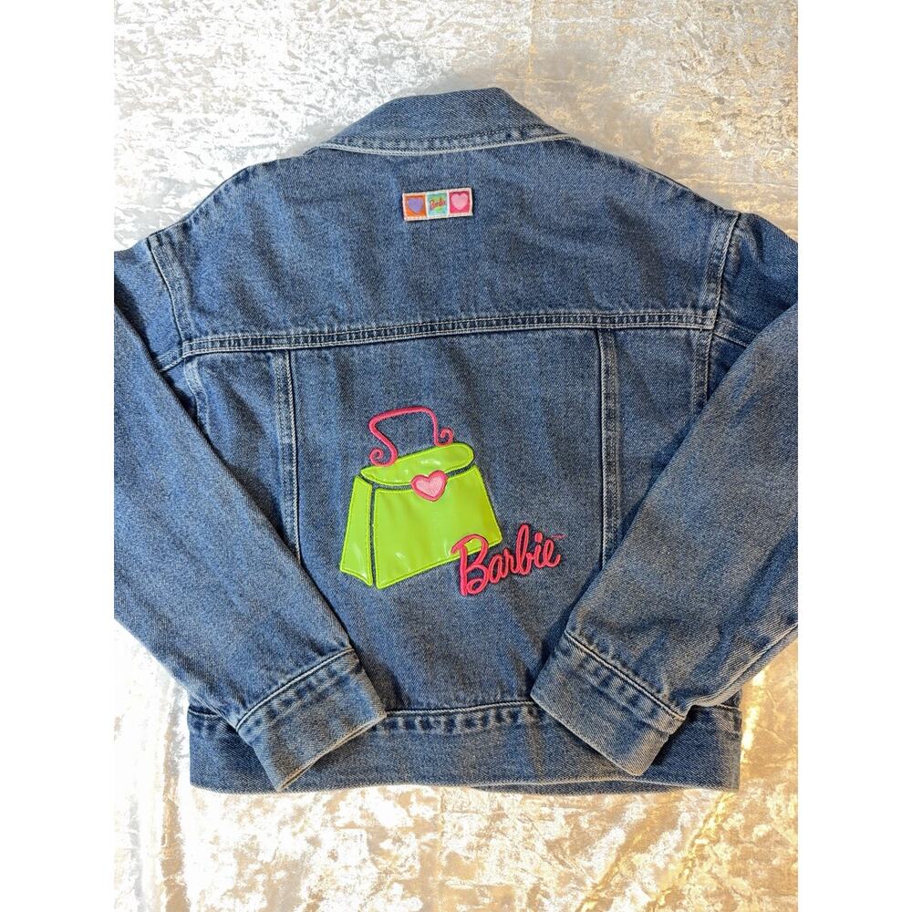 Vintage 1998 Barbie Denim Jacket Girls 7/8 Y2K Coquette Rare Pink Hearts Rare
